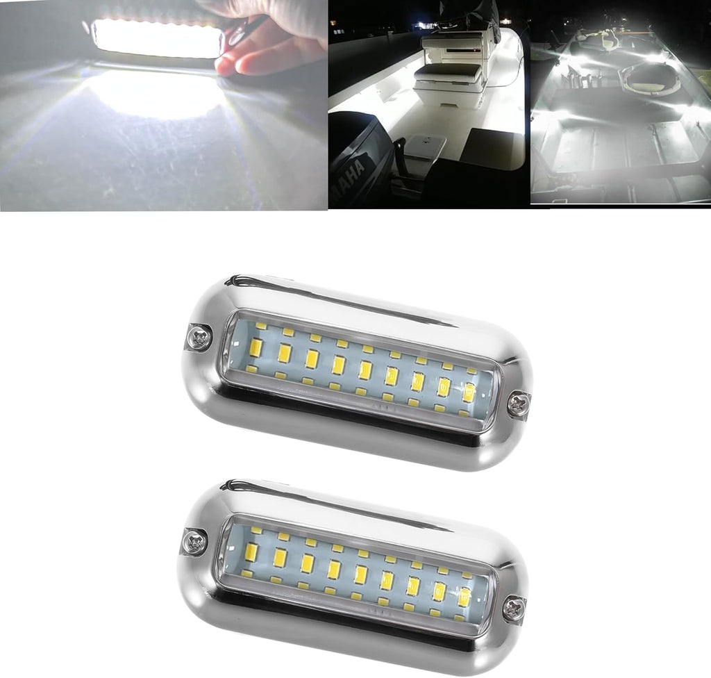 2Pcs White Marine Boat LED Lights,27 LEDs Waterproof IP68 Stainless Steel Boat Deck Dock Pontoon Transom Yacht Trailer Stern Navigation Interior Lights,1200LM