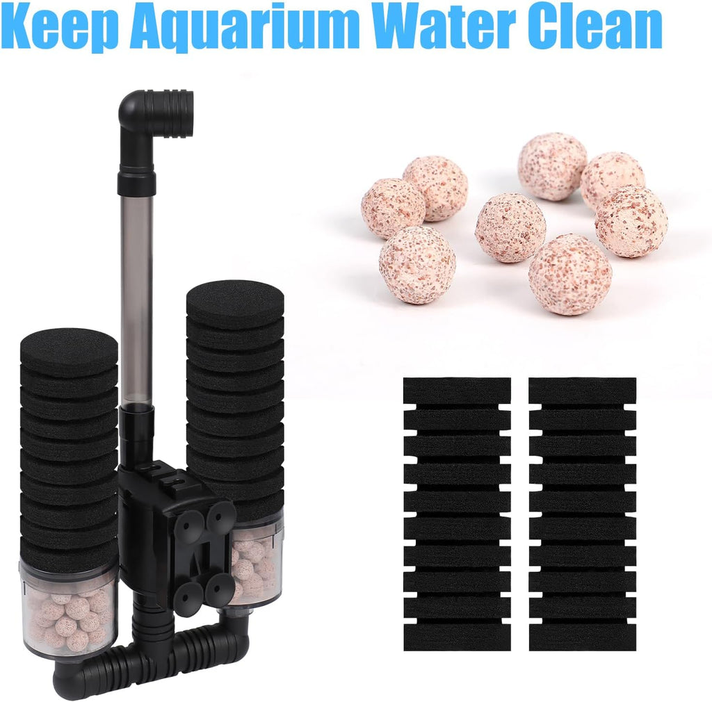 AQUANEAT Aquarium Electric Sponge Filter for Fish Tank, with Pump, with 2 Extra Sponges, Middle up to 40Gal