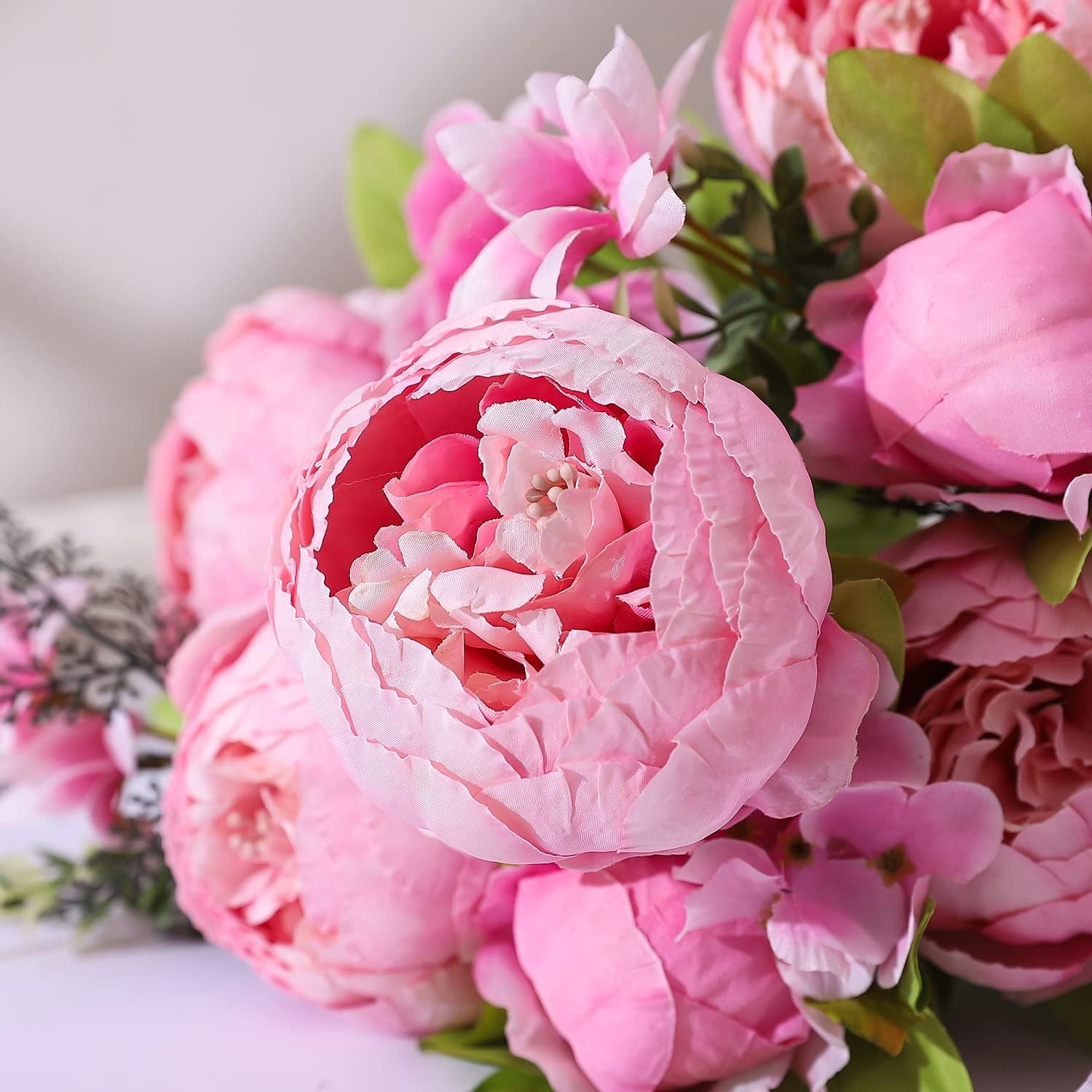 Duovlo Springs Flowers Artificial Silk Peony Bouquets Wedding Home Decoration,Pack of 1 (Spring Light Pink)