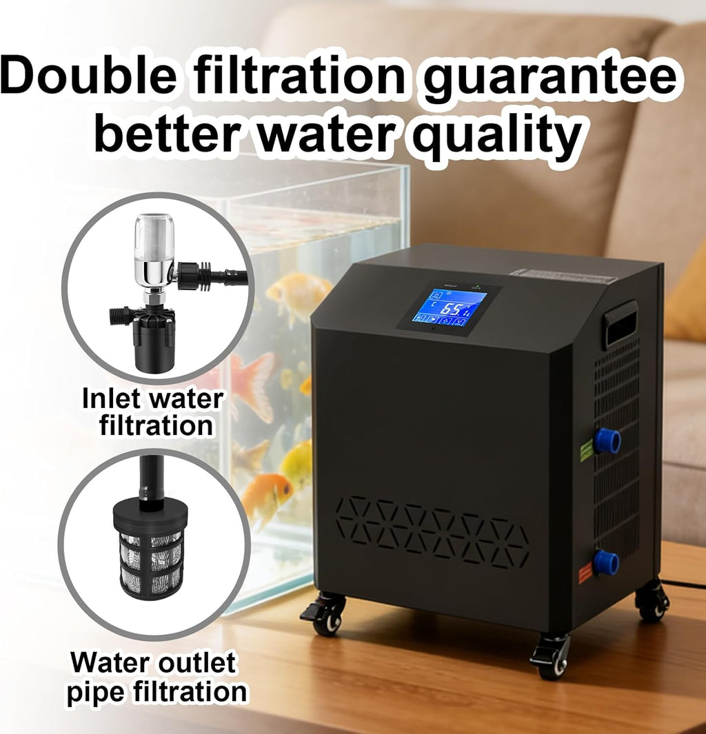 Aquarium Chiller,LED Display Fish Tank Chiller, 1 HP Active Aqua Chiller for Axolotl, Water Chiller with Pump, Nozzles and Hoops Ideal for Coral Reef Shrimp (264 Gallon)