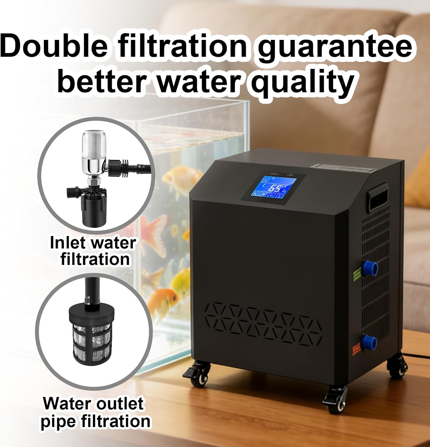 Aquarium Chiller,LED Display Fish Tank Chiller, 1 HP Active Aqua Chiller for Axolotl, Water Chiller with Pump, Nozzles and Hoops Ideal for Coral Reef Shrimp (264 Gallon)