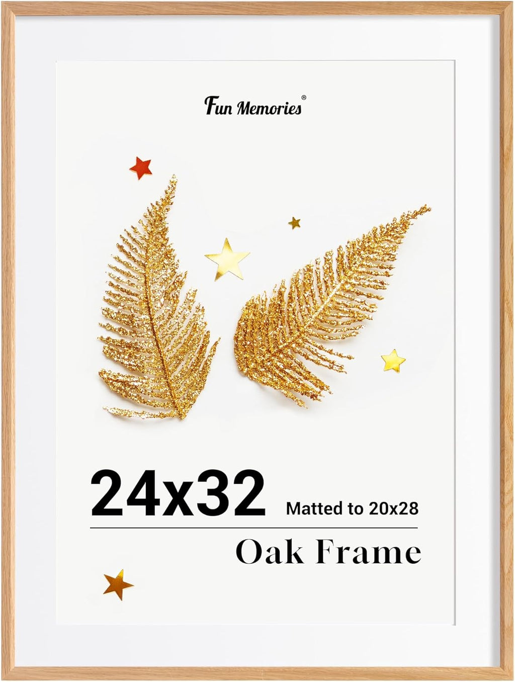Fun Memories 24x32 Oak Picture Frame for Wall, 24x32 Frame with Matted to 20x28, Solid Wood Picture Frames for Wall Art Photo and Prints (Natural, 1 Pack)