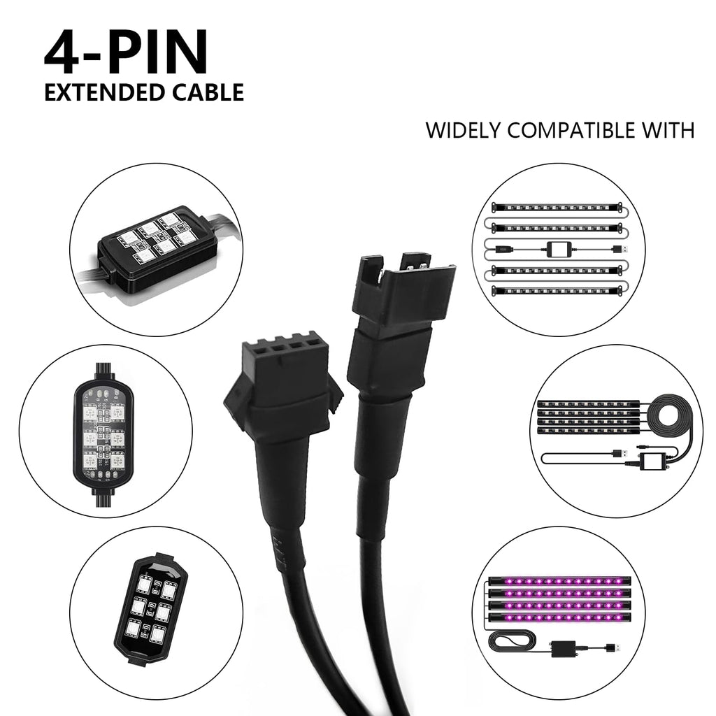 4 Pcs 60 Inch 4 Pin Extension Cord Cable for RGB Motorcycle Light, Wire for Truck Rock LED Kit, Cable for NEON Accent Underglow