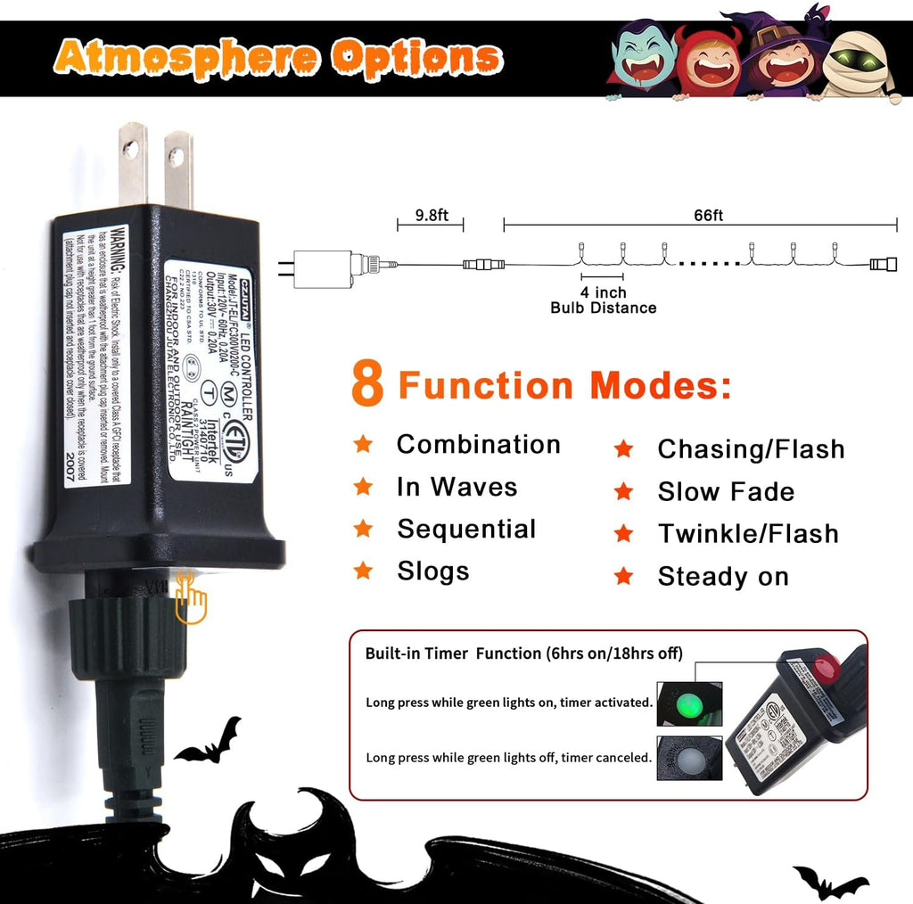 JMEXSUSS 200 LED Orange Halloween Lights Outdoor, 66ft Connectable Halloween String Lights Plug in, 8 Modes Orange Light for Tree Outside Indoor Xmas Party Garden Fence Patio Porch Decor