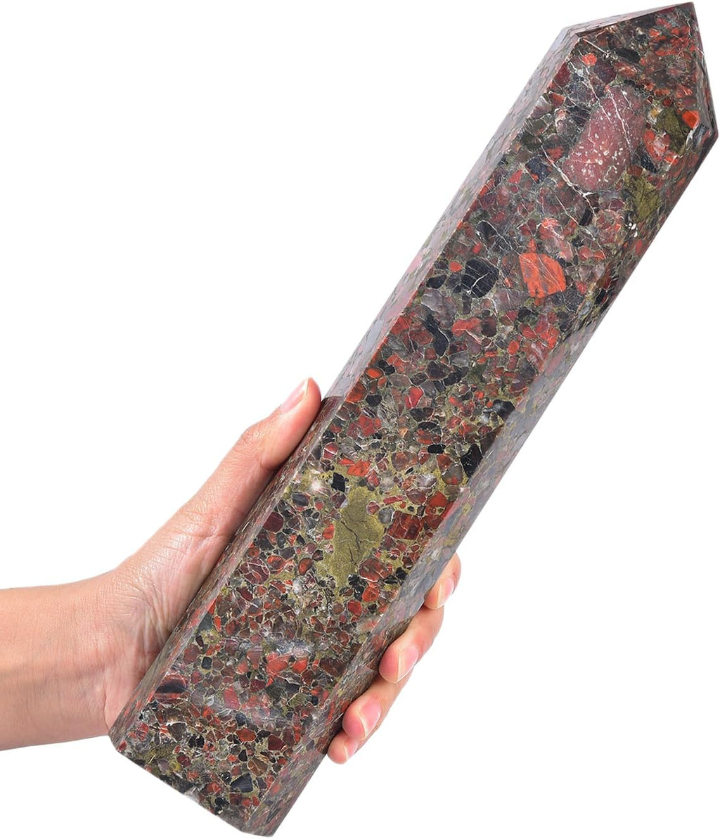 JIC Gem Extra Large Brazilian Red Agate Healing Crystal Wand 6 Faceted Column Quartz Crystals Obelisk Tower Points Crystals Decor Chakra Meditation 4.4-4.8 Lbs