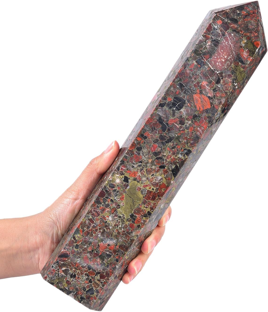 JIC Gem Extra Large Brazilian Red Agate Healing Crystal Wand 6 Faceted Column Quartz Crystals Obelisk Tower Points Crystals Decor Chakra Meditation 4.4-4.8 Lbs