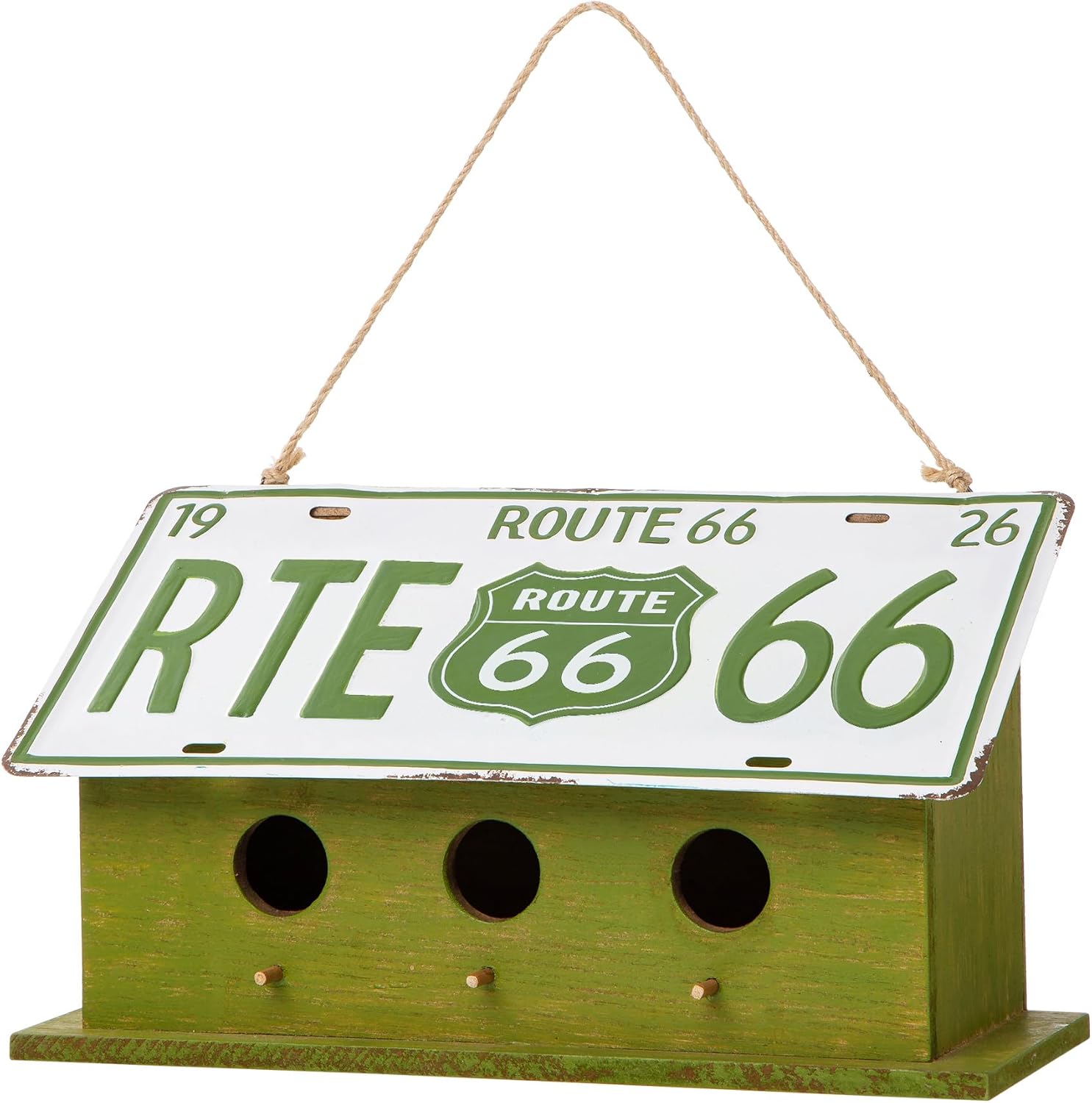 Glitzhome 14" Hanging Birdhouse for Outside, Green Licence Plate Design - Spring Ready Nesting Box & Christmas Garden Gift Idea