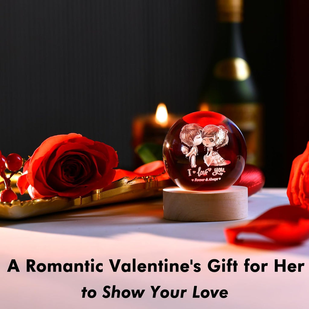 IFOLAINA 3D Couple Crystal Ball Valentine's Gifts for Her 2.36" Engraved Glass Couple Sphere Gifts with Colorful Lighted Base Decorative Glass Ball Romantic Anniversary Decor Wife Birthday Gifts