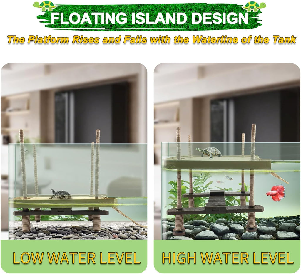 Large Turtle Floating Basking Platform with Feeding Area, Turtle Floating Docks Reptile Climbing Pier and Basking Platform for Tortoise, Frogs, Crabs and Salamanders