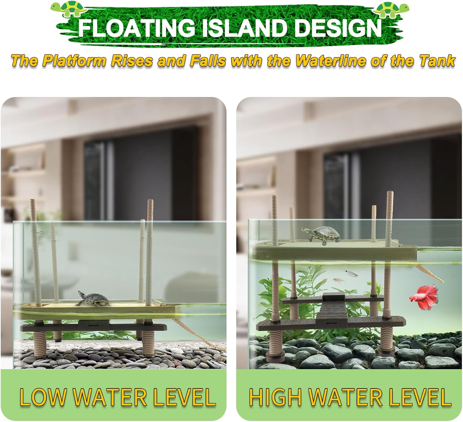 Keedolla Small Aquatic Turtle Pier Floating Dock Basking Platform Area for Aquarium Fish Tank, Decorative Aquarium Turtle Reptile Basking Platform with Ramp Ladder