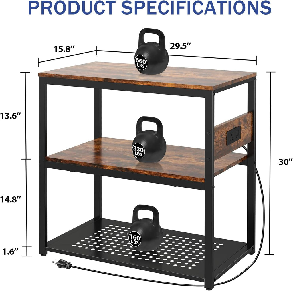 Livofloral 20-29 Gallon Fish Tank Stand With Power Outlets, 3-Tier Metal Aquarium Stands, Breeder Reptile Tank Stand with Shelf for Home Office, 660LBS Capacity, 29.5 x 15.8 x 30.1 inches, Brown