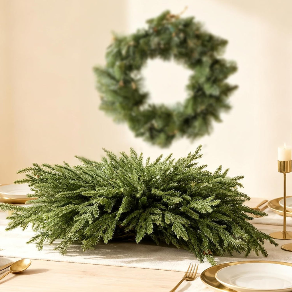 DN DECONATION Artificial Christmas Norfolk Pine Stems, Faux Pine Branches 22.4" 12PCS - Real Touch PE Greenery Fake Pine Needles for Vase Arrangements, Winter, Holiday Indoor Outdoor Home Decor