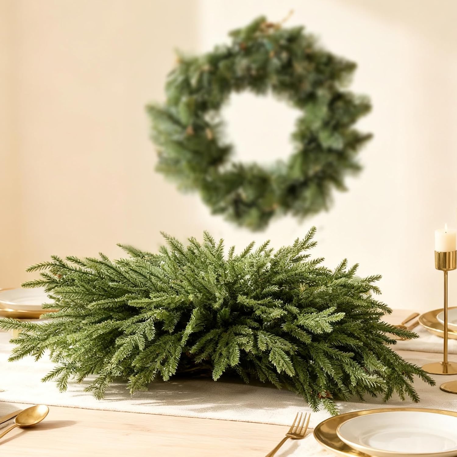 DN DECONATION Artificial Christmas Norfolk Pine Stems, Faux Pine Branches 22.4" 12PCS - Real Touch PE Greenery Fake Pine Needles for Vase Arrangements, Winter, Holiday Indoor Outdoor Home Decor