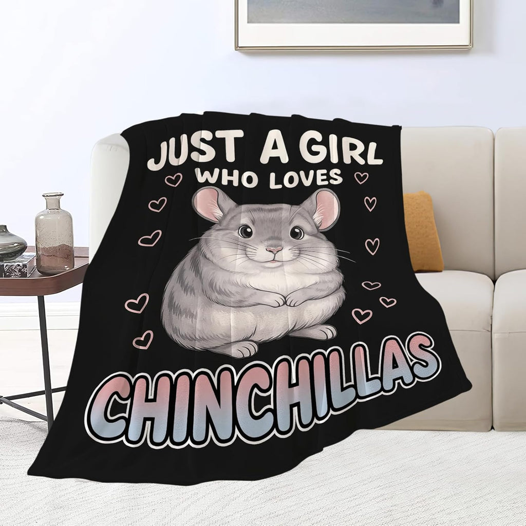 Chinchillas Blanket Just a Girl Who Loves Chinchillas Throw Blankets Gifts for Girls Boys Kids Animal Lover Soft Cozy Fleece Plush for Couch Sofa Bed 50"x40"