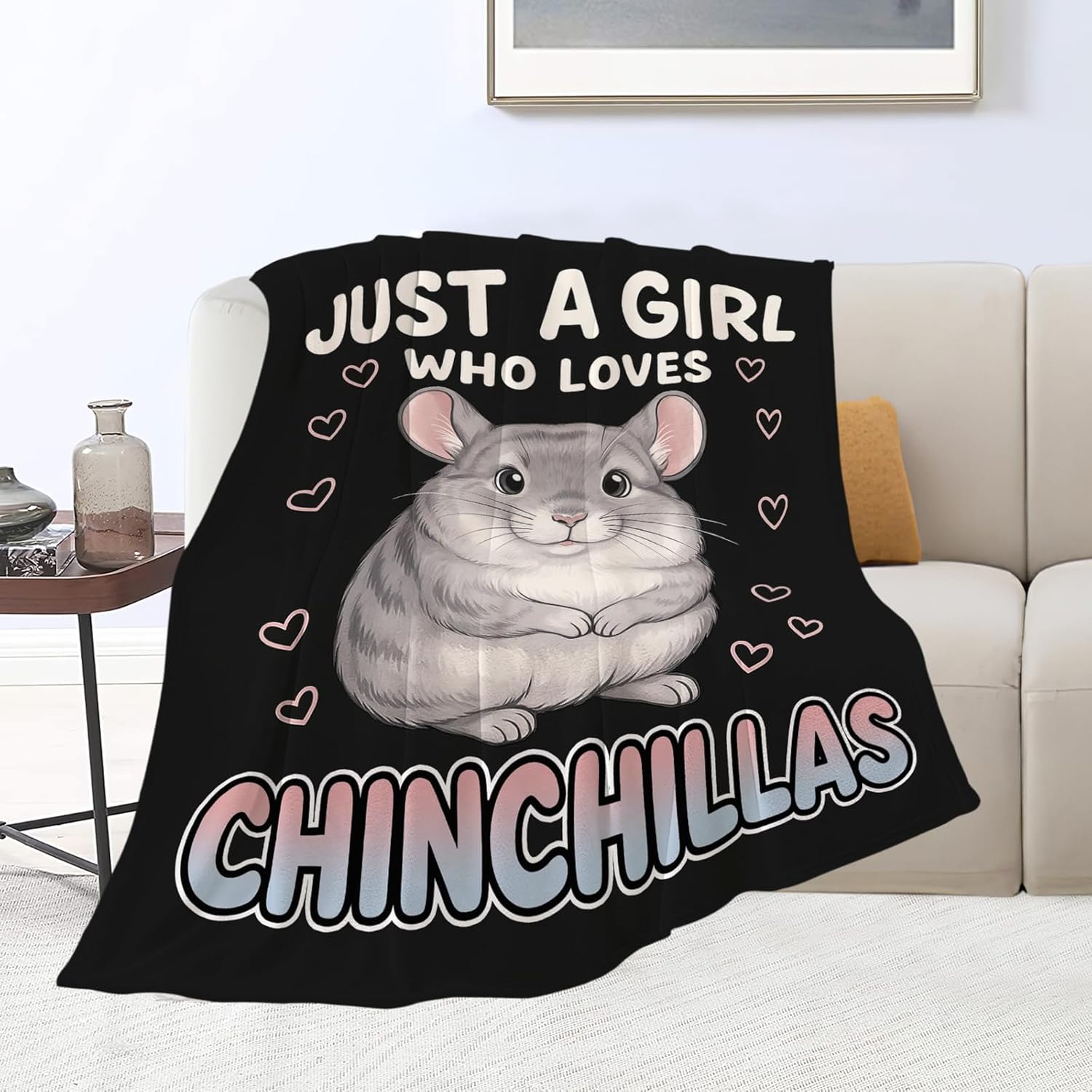 Chinchillas Blanket Just a Girl Who Loves Chinchillas Throw Blankets Gifts for Girls Boys Kids Animal Lover Soft Cozy Fleece Plush for Couch Sofa Bed 50"x40"