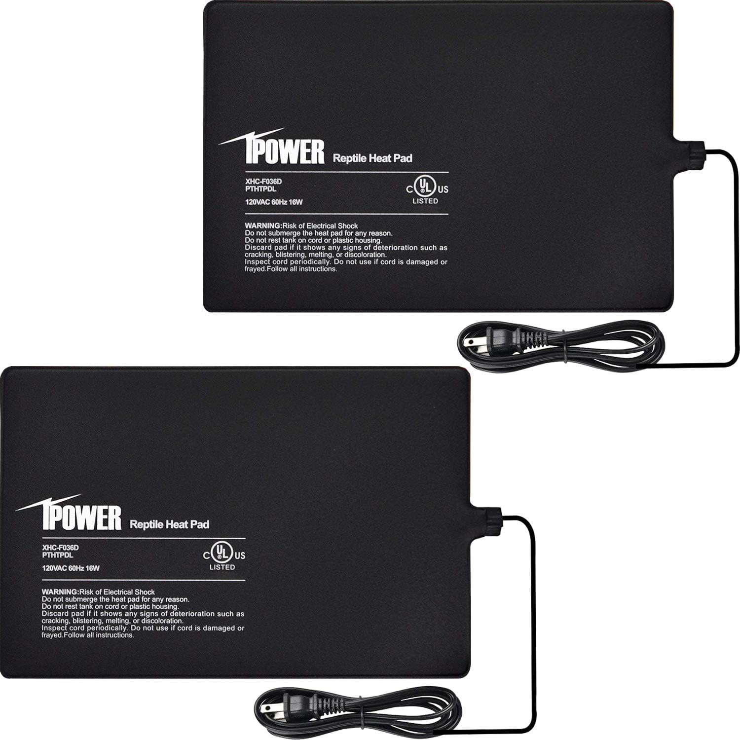 iPower 8x12 Inch Reptile Heat Pad Under Tank Heater, Energy-Efficient & Waterproof Design Terrarium Warmer Mat for Turtles, Lizards, Snakes, 2 Pack