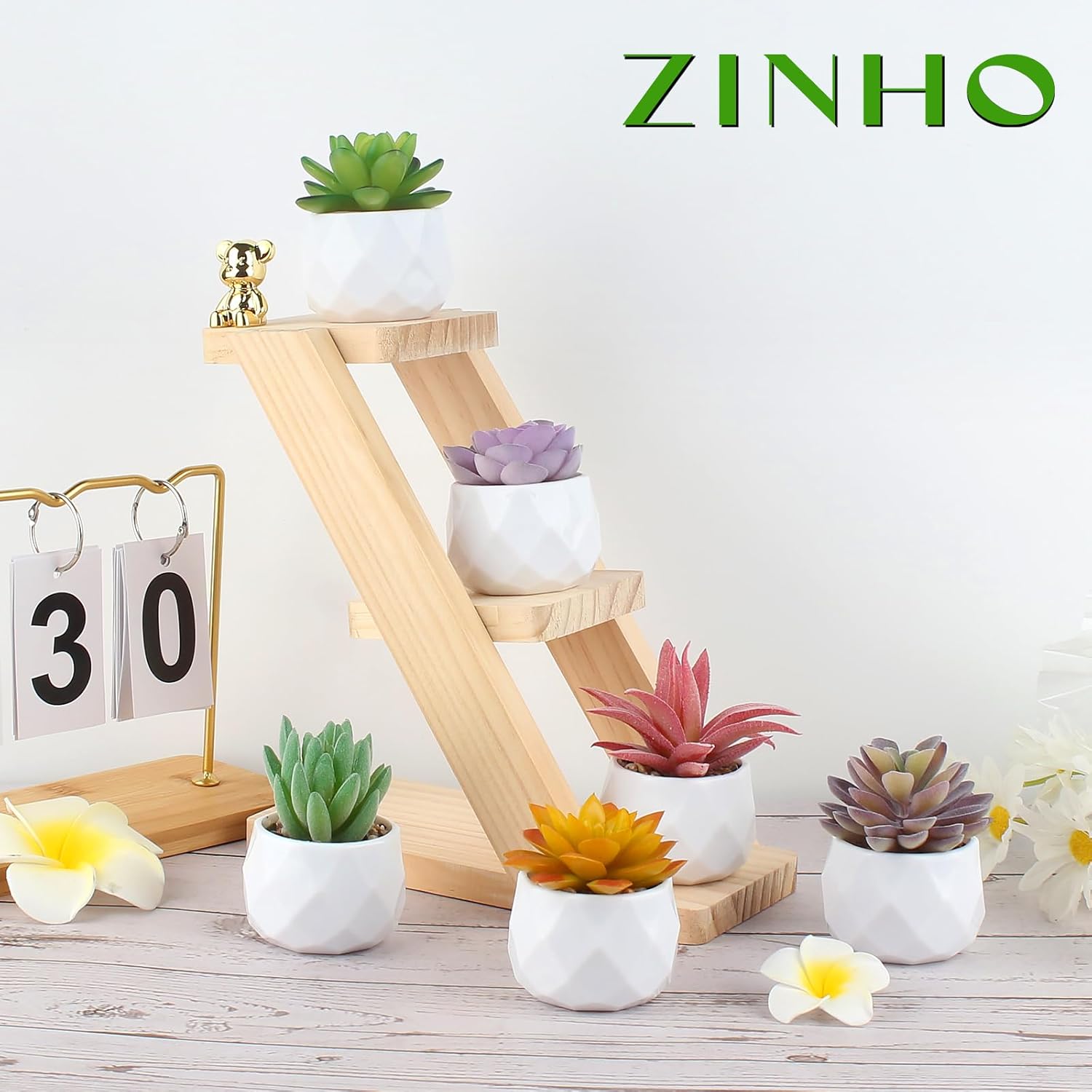ZINHO Fake Succulent Plant Set 6 PCS Artificial Succulent Plants for Desk Realistic Faux Succulents in Plastic Pots Mini Colorful Succulent Decor for Bedroom Bathroom Office Shelf Decor (Mix)