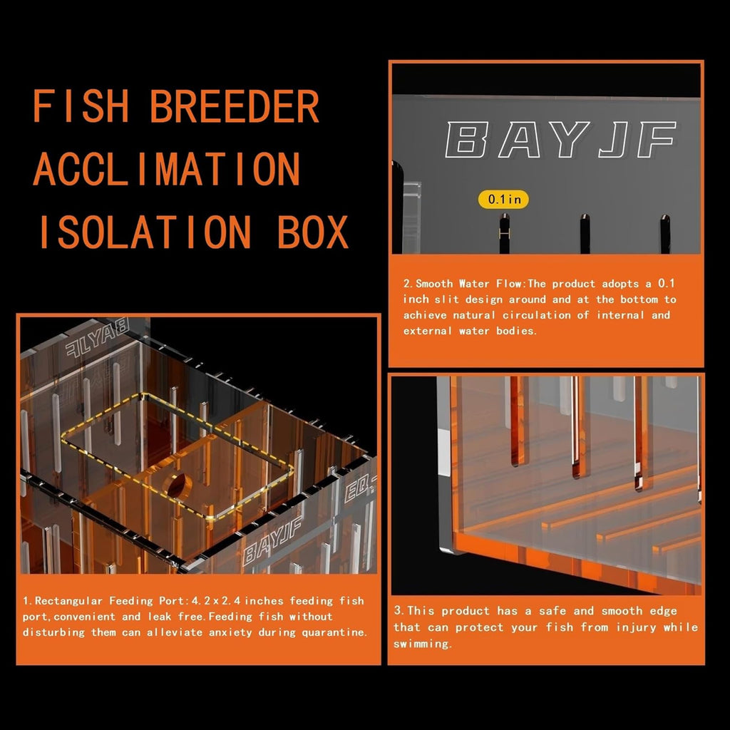 Fish Breeder Isolation Box for Aquarium Tank,Transparent Orange Acrylic Fish Acclimation Box for Clownfish Guppy Betta Coral (M)
