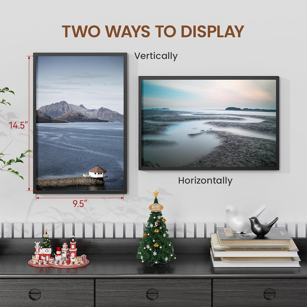 Heimlove 10x15 Metal Picture Frame,Black Aluminum Photo Frames-Real Tempered Glass,Wall Gallery Poster Puzzles Artwork frame Mounting Horizontally or Vertically Decor for Wall-1Pack