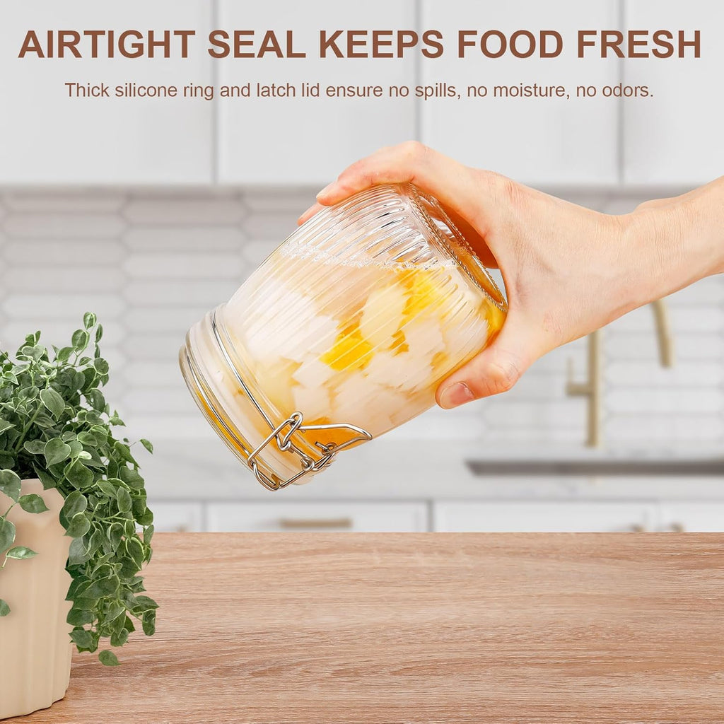 25oz Airtight Glass Jars with Lids, Set of 6 Food Storage Containers & Canisters, Clear Mason Jars with Clamp Seal for Canning, Cereal, Coffee, Pasta, Sugar, Beans & Spices