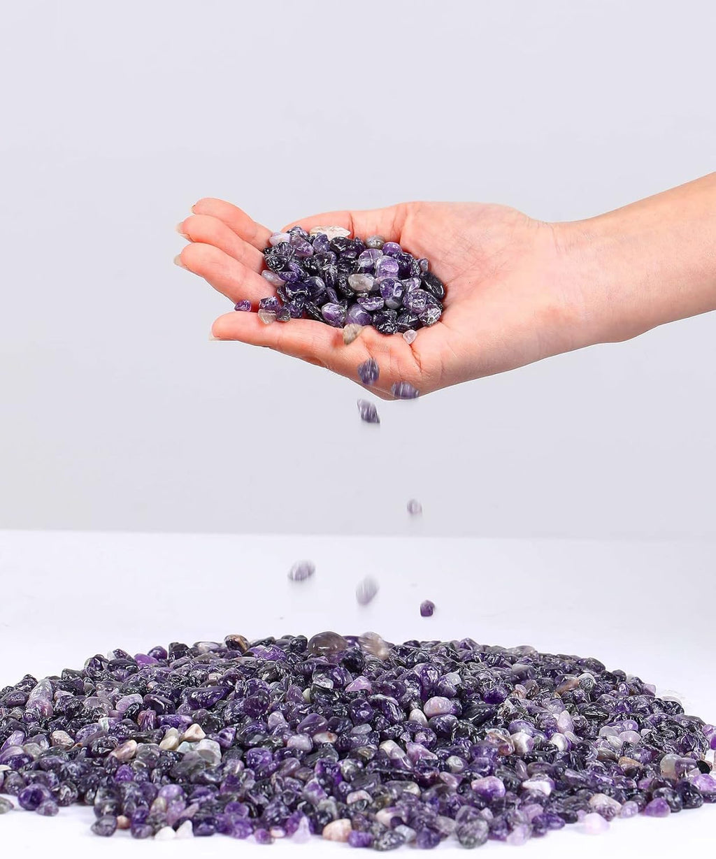 LAIDANLA 1lb/15.87oz Decorative Tumbled Gravel Amethyst Crystals Chip Polished Bulk Natural Gem Aquarium Gravel Rocks Pebbles Fish Tank Gravel Vase Filler Succulents Terrarium Supplies