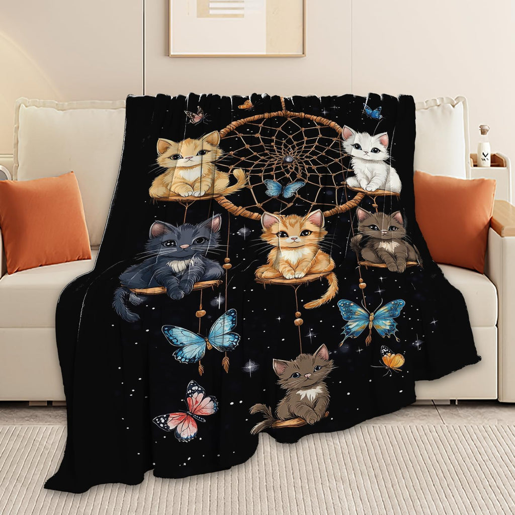 Cat Blanket Cute Cartoon Cat Throw Blanket Gifts for Girls Women Adults Men Kids Boys Super Soft Cozy Plush Fluffy Fuzzy Fleece Blanket Home Decor 60''X80''