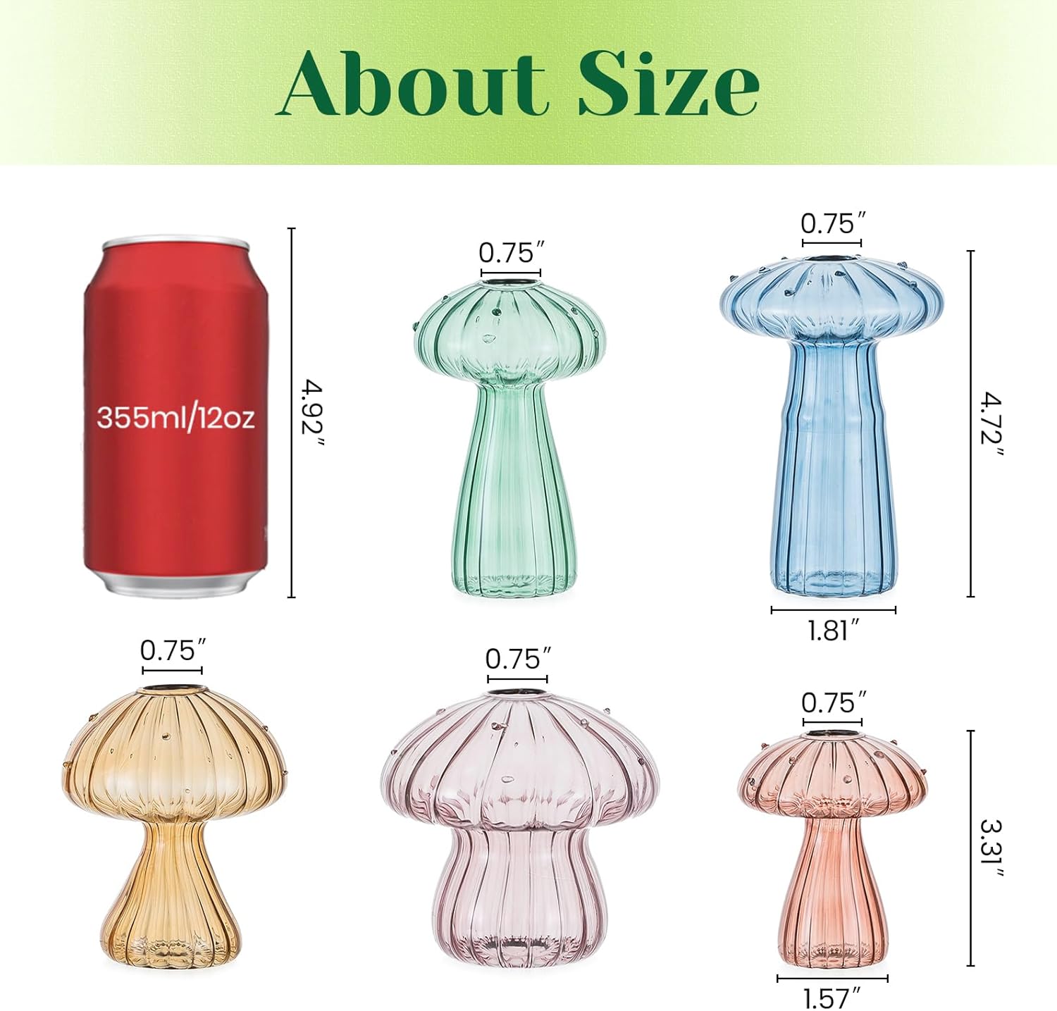 Hewory Glass Mushroom Propagation Stations: Set of 10 Unique Propagation Jars Glass Planter for Indoor Plants Home Decor - Colorful Mushroom Vase Christmas Birthday Gifts for Plant Lovers Women Girls