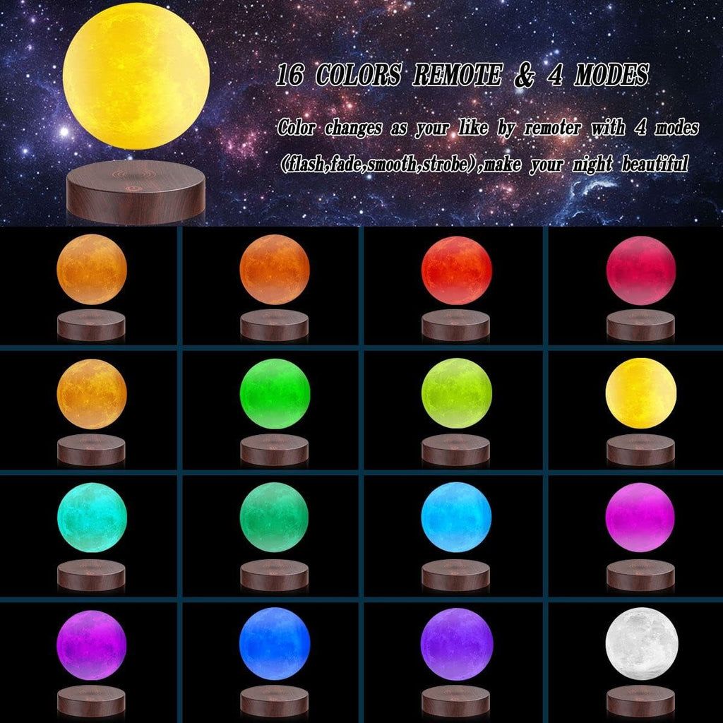 VGAzer Levitating Moon Lamp,Floating and Spinning in Air Freely with 3D Printing Moon Lamp Has 16 Colors Modes with Remote for Unique Gifts,Christmas,Room Decor,Night Light,Office Desk (16 Colors)