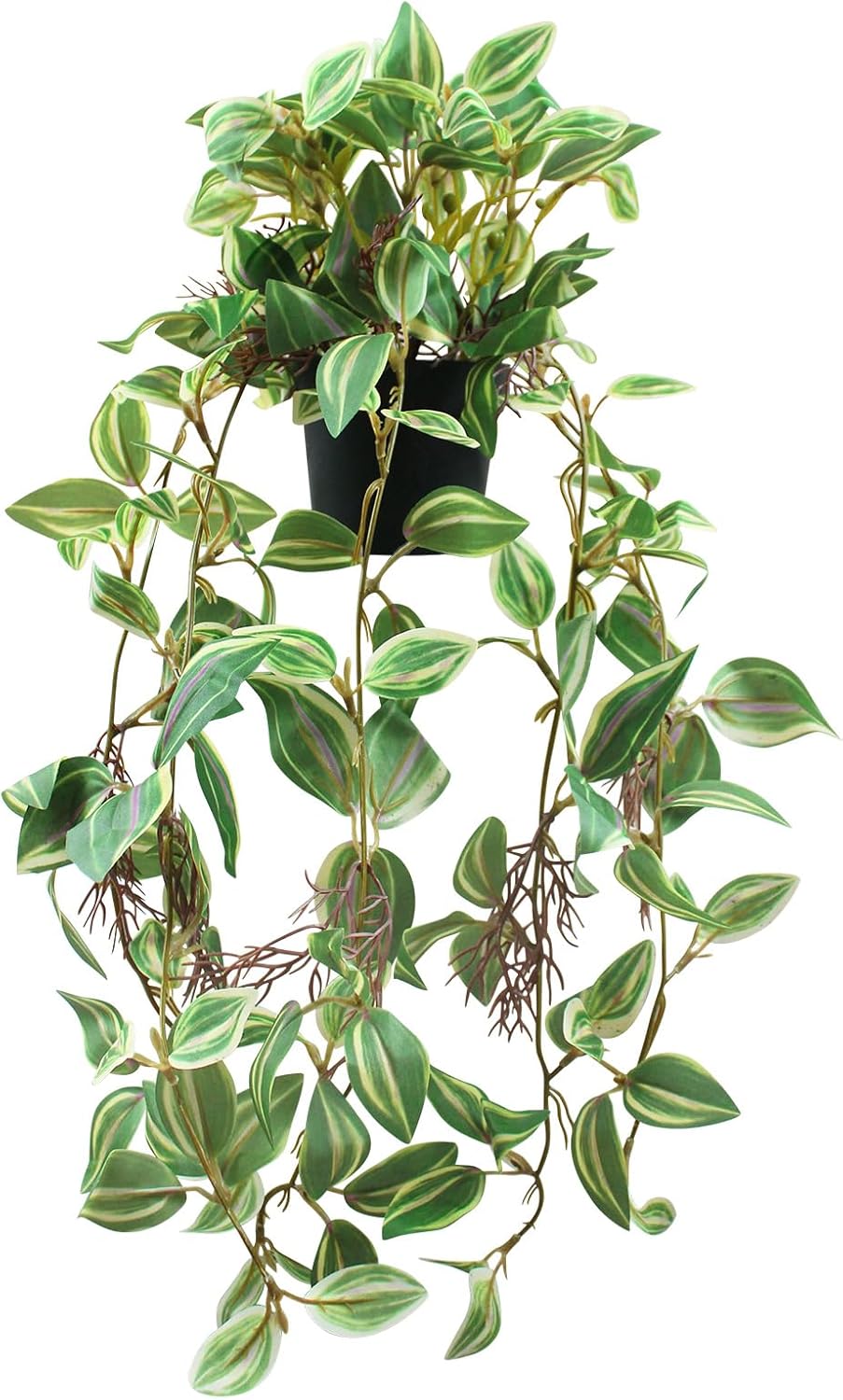 Artificial Hanging Ivy Plants Realistic 3D Watermelon Texture Faux Peperomia Leaves Fake Potting Vine Green Plants for Indoor Outdoor Home Garden Decor