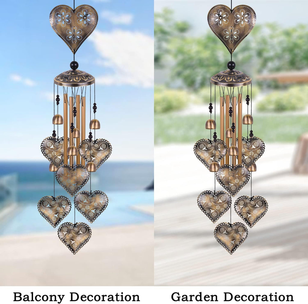 Heart Shape Wind Chimes for Garden, Gifts for Mom, Home, Balconies, Rooms, Patio, Indoor, Outdoor Heart Decoration, Hearts Shape Wind Catcher, Bronze Memorial Wind Bells, Hearts Wind Chimes Decor