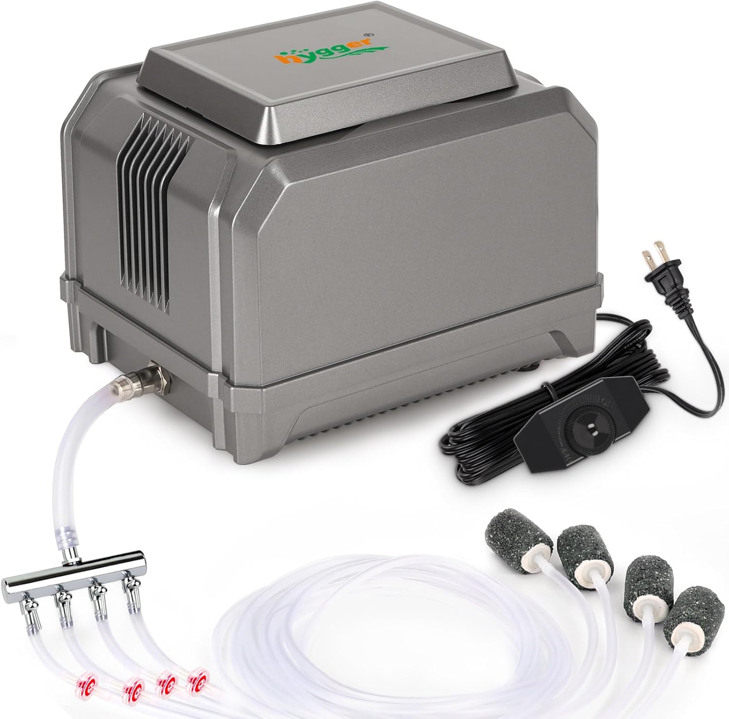 hygger Aquarium Air Pump 10W/15W 0.025Mpa/0.03Mpa Powerful Adjustable Fish Tank Air Pump 4 Outlets Oxygen Aerator for Medium Large Fish Tank Up to 1000 Gallon,Samll Pond,Hydroponics,Commercial Use