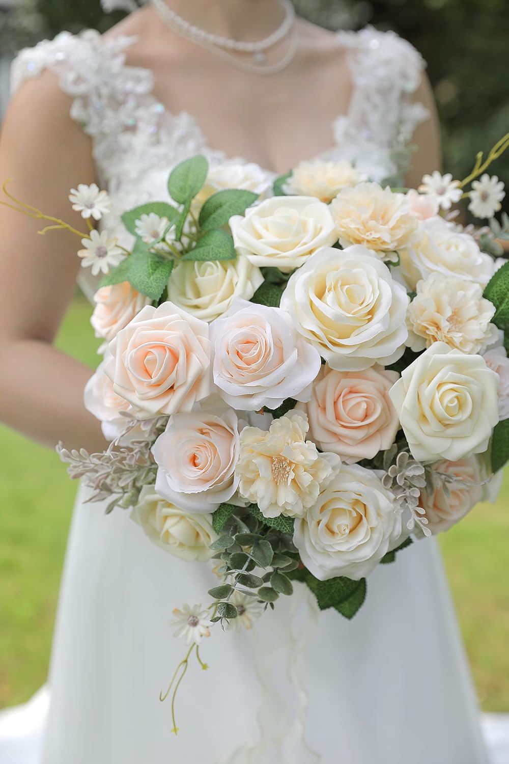 YYHUAWU Champagne Artificial Flowers Box Set Gradient Color Foam and Silk Fake Flowers with Stems for DIY Wedding Bridesmaid Bridal Bouquets Centerpieces Party Home Decoration