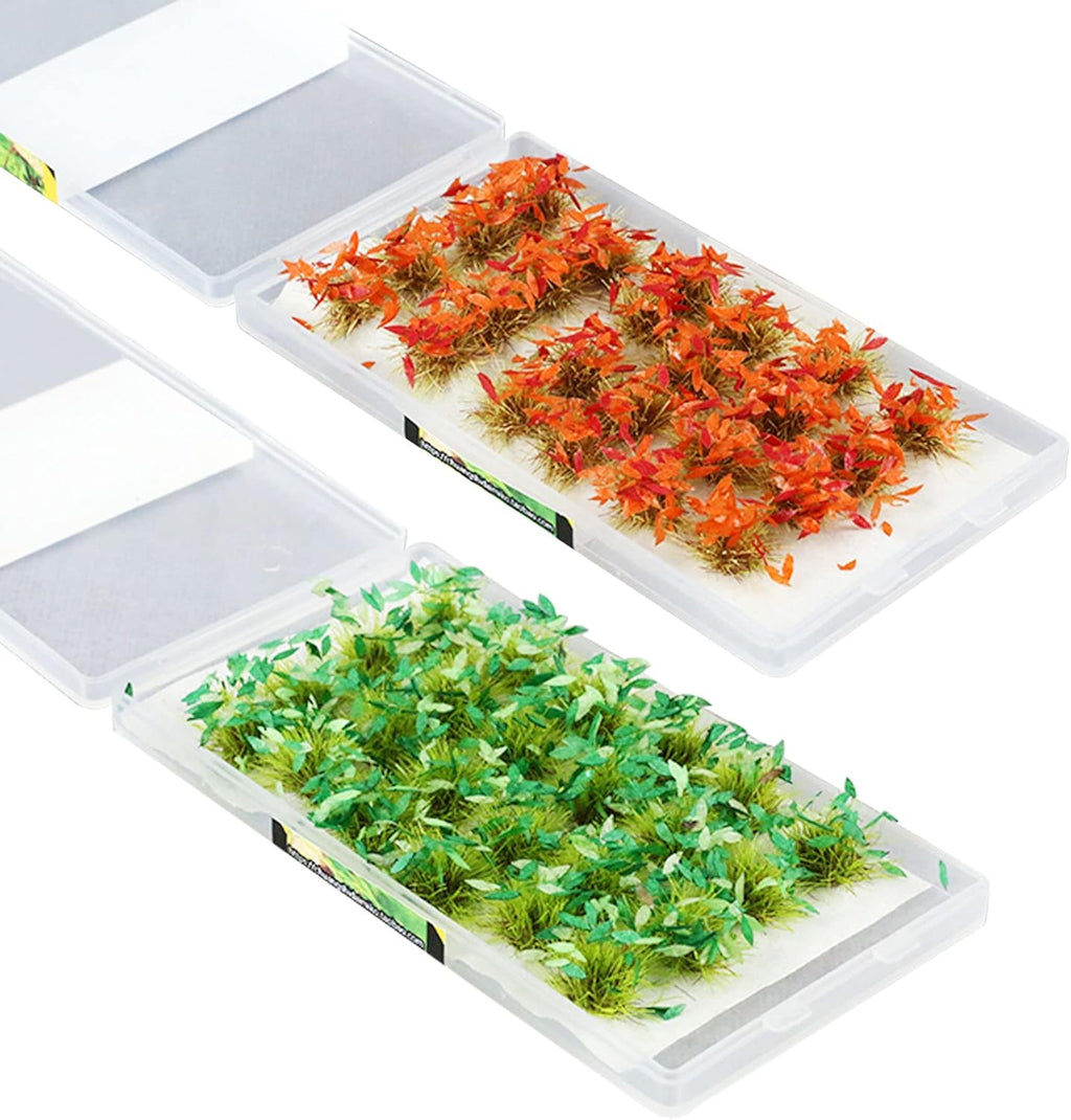 Woohome 48 PCS Static Grass Tuft 2 Color Model Grass Tufts Railway Artificial Grass, Bushy Tufts Miniature Flower Cluster Vegetation Groups for DIY Train Landscape Railroad Scenery
