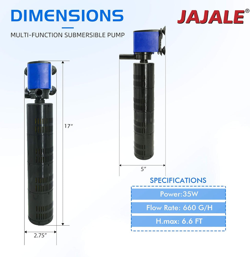 660 GPH Internal Filter Submersible Pump - 3 in 1 Aquarium Fish Tank Pump with Oxygenation, Filtration & Water Cycling, 6.6 ft max lift, 35W - 5 Pack