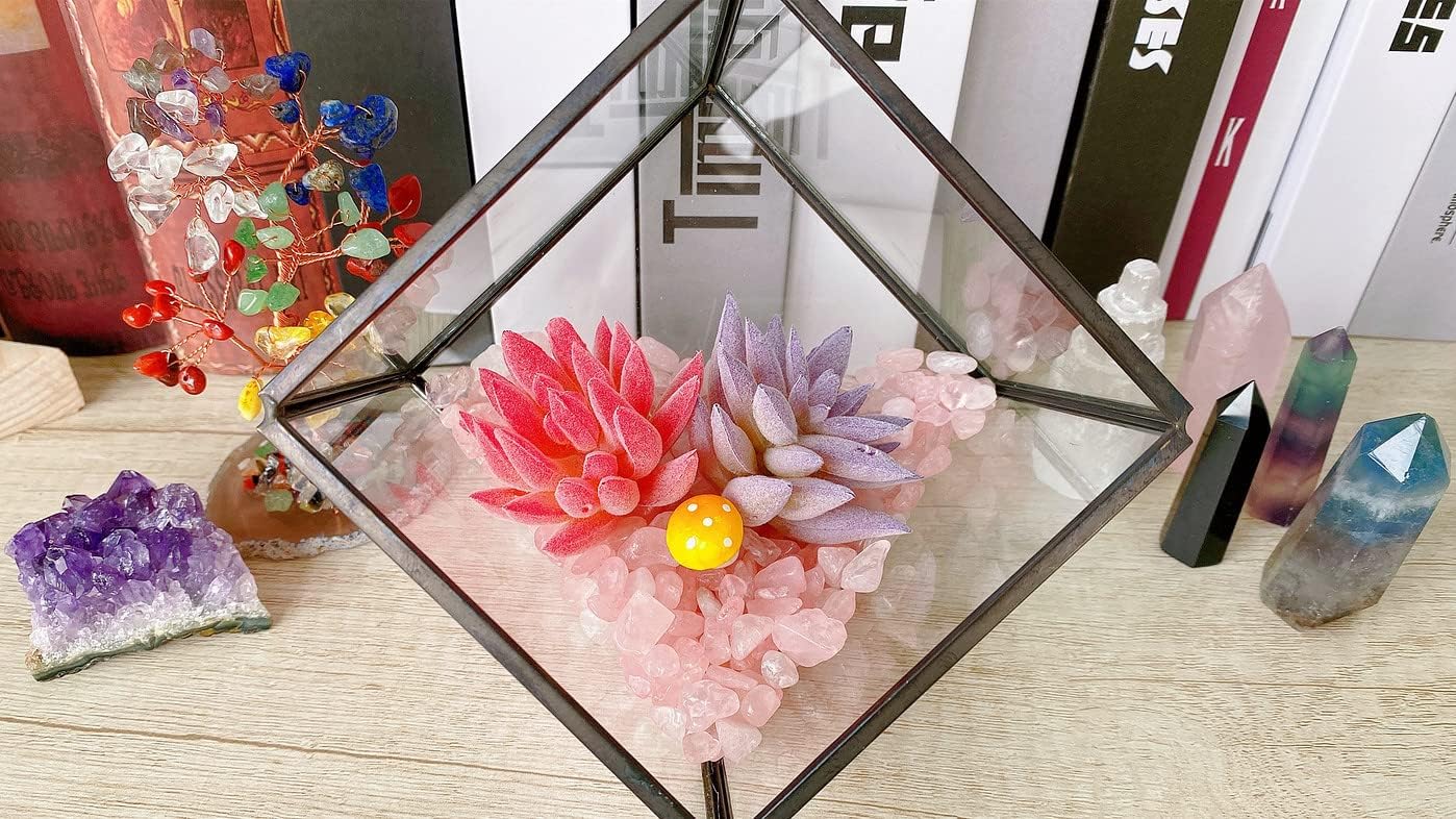 Rose Quartz Crystal Gravel Polished Chips Crushed Stones Healing Bulk Natural Tumbled Rocks Gem Home Decoration Small Pebbles for mini Aquarium Tank Plants Landscape Vase Filler Bottom Ornament 0.55lb