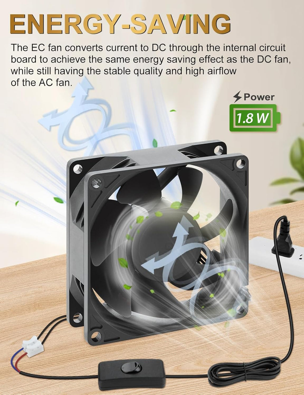 EC Axial Cooling Fan 80mm x 25mm AC 110V 120V 220V 240V Ball Bearing Low Watt for PC Case, Projector, Cabinet, RV Refrigerator Ventilation Cooling
