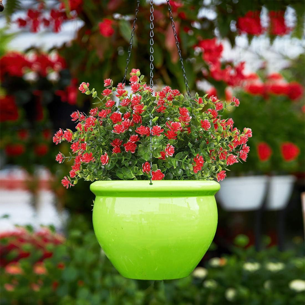 6 Bundles Artificial Flowers, Fake Artificial Greenery UV Resistant No Fade Faux Plastic Plants for Wedding Bridle Bouquet Indoor Outdoor Home Garden Kitchen Office Table Vase (Red)