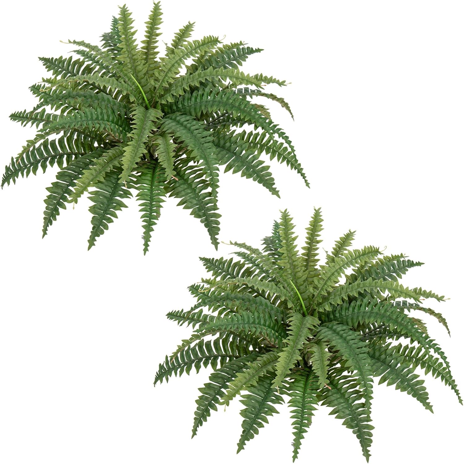 Ferns Artificial Plants Set of 2 Large Faux Ferns for Outdoor Planter 23.6" Dia. Realistic Potted | Hanging Boston Fern | Fake Shrubs for Home Garden Porch Farmhouse Decor