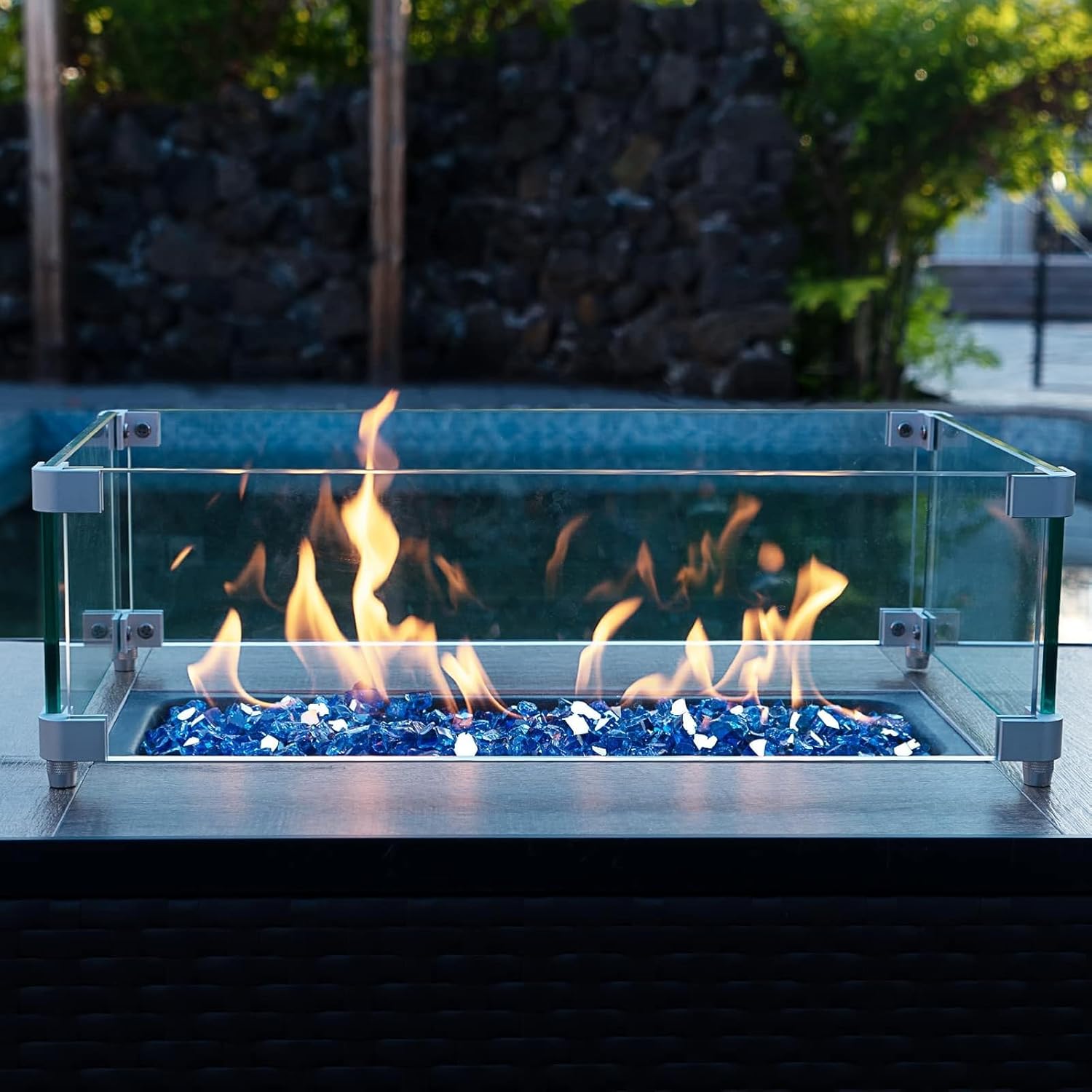 35 lbs Fire Glass for Propane Fire Pit, 1/2 Inch Fire Pit Glass Rocks for Gas Fireplace, Reflective Glass Rocks for Fire Pit Table, Cobalt Blue