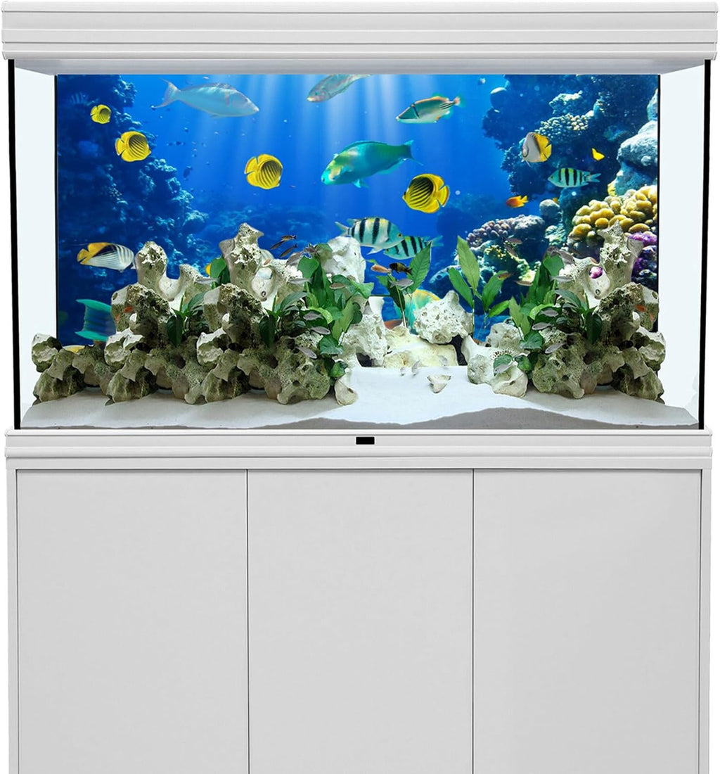 YongFoto Ocean Theme Fish Tank Background 72x24 inch Coral Seaweed Reef Rock Seafloor Tropical Fish Underwater Sea World Polyester Backdrop Reptile Habitat Terrarium Aquarium Background