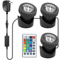 Colored Pond Lights with Timer, RGB Fountain Lights IP68 Waterproof Pond Light, Dimmable Outdoor Landscape Lights for Fish Tank Pond Fountain Garden, 3 Lights
