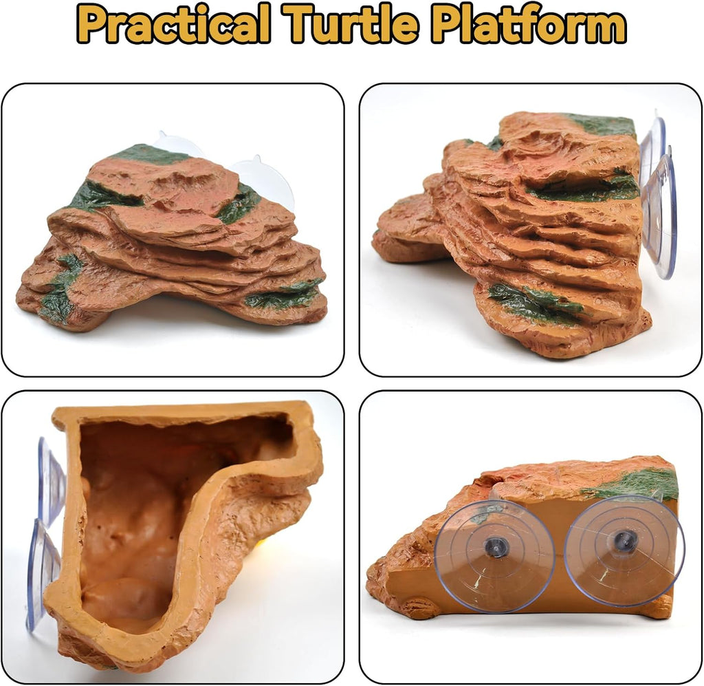 PINVNBY Turtle Basking Platform with 2 Pcs Suction Cups,Resin Turtle Dock Floating Ramp Resting Area Habitat Aquarium Ornament Tortoise Climbing Accessories for Tortoises Frogs(L)