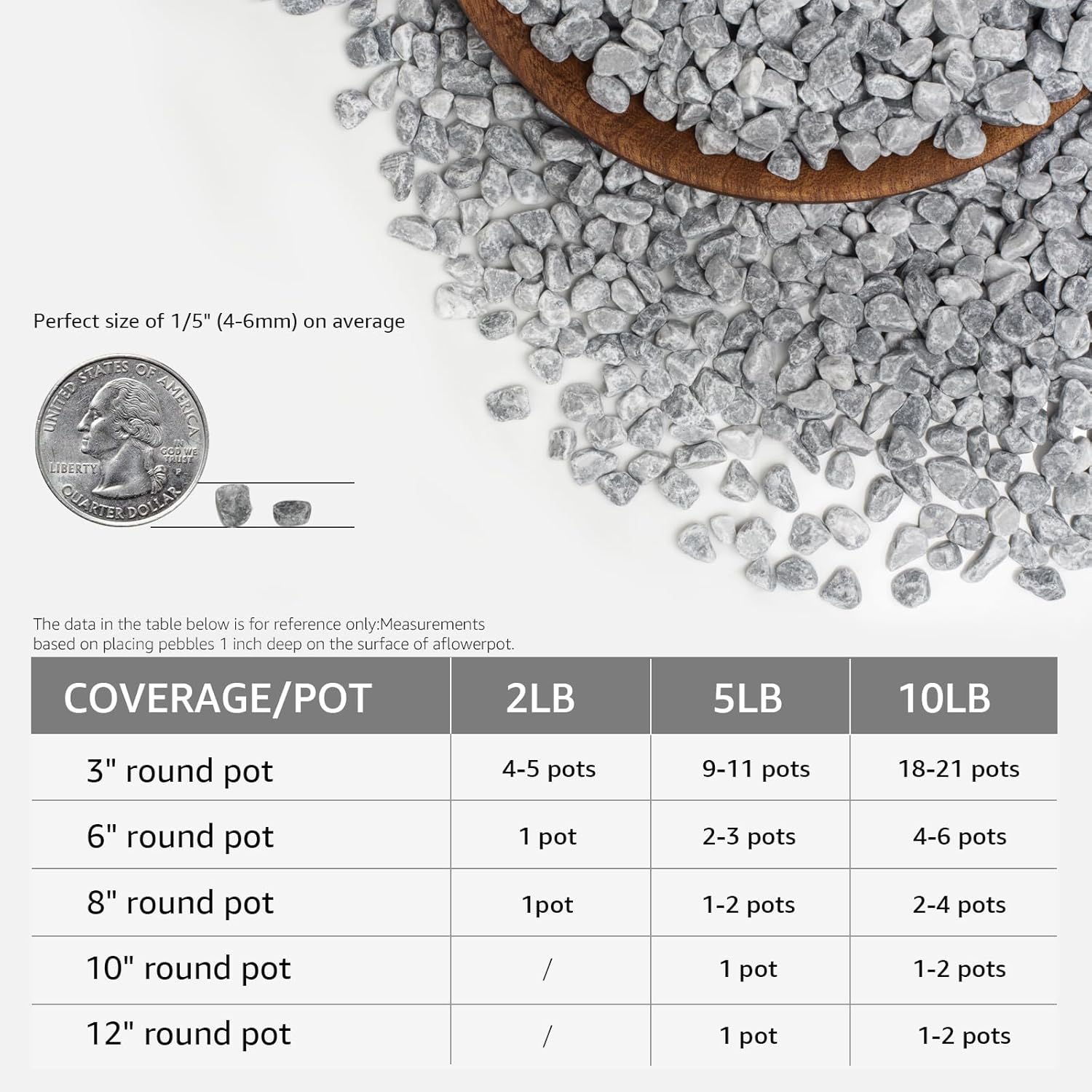 2lbs Grey Gravel - 1/5 Inch Decorative Stones for Succulents, Cactus, Vases, and Landscaping