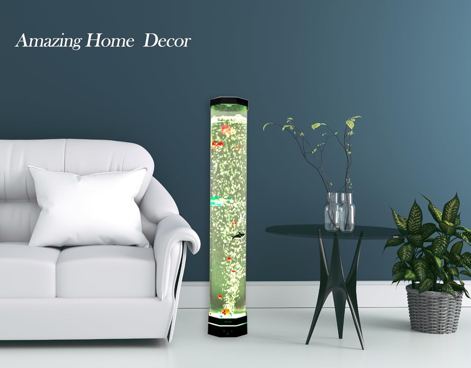 32'‘Extra Large Octagonal Bubble Aquarium Light,5’'Wide Sensory Tube with 5 Fish and Sharks,Stable 14cm Base,16 Color Variable Night Lights,Remote Control USB Powered,For Home and Office Decoration