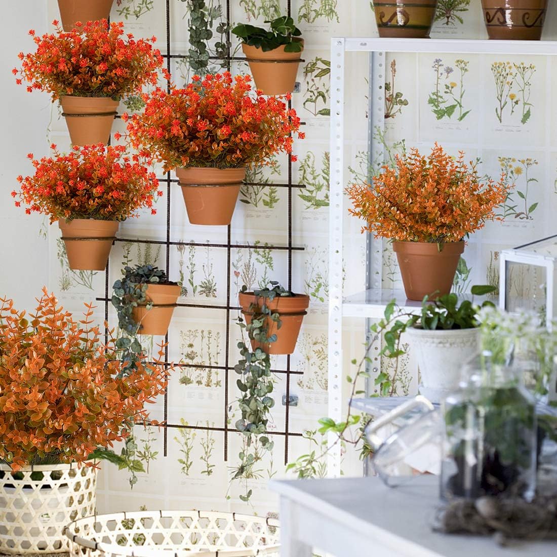 20 Bundles Artificial Flowers, Fake Artificial Greenery UV Resistant No Fade Faux Plastic Plants for Wedding Bridle Bouquet Indoor Outdoor Home Garden Kitchen Office Table Vase (Orange Red)