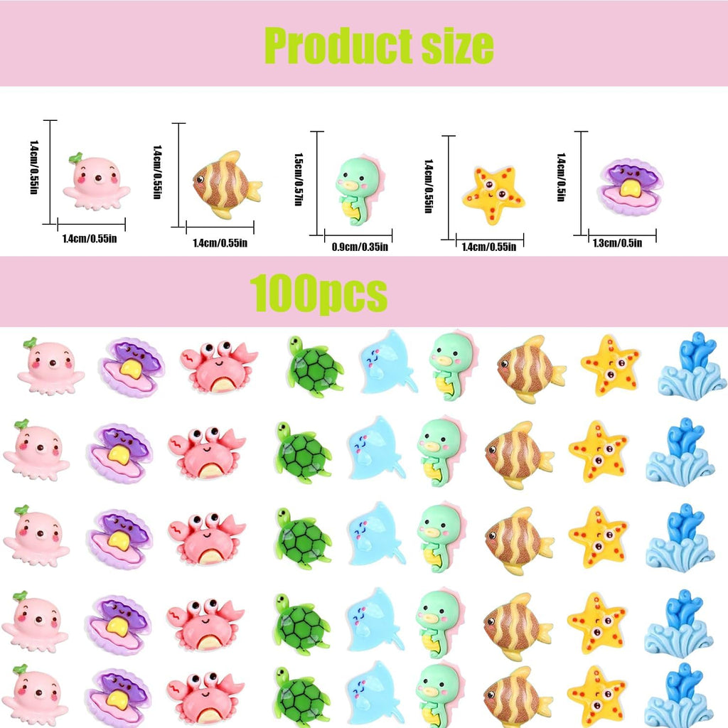 100 pcs Mini Ocean Resin Animals Plastic Animals Marine Miniature Aquarium Ornaments Decorations for DIY Fish Tank Potted Micro Fairy Garden Dollhouse (100PCS Marine Animal Set)