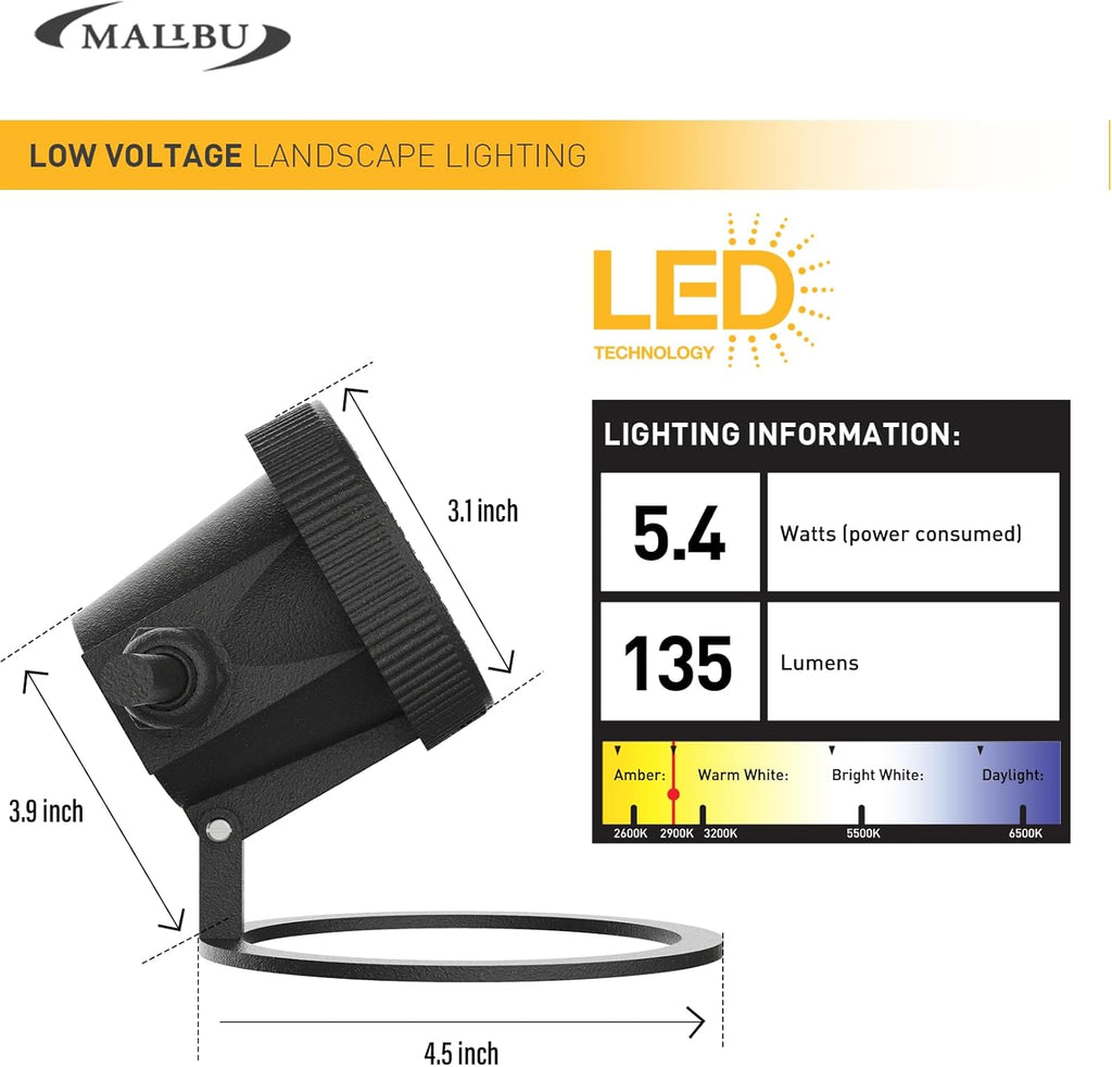 Malibu Landscape Lighting 5.4W LED Pond Light 12V AC Low Voltage Submersible Lights Underwater 2900K Warm White Waterproof Underwater Lighting for Outdoor Ponds Fountains Waterfalls 4Pack