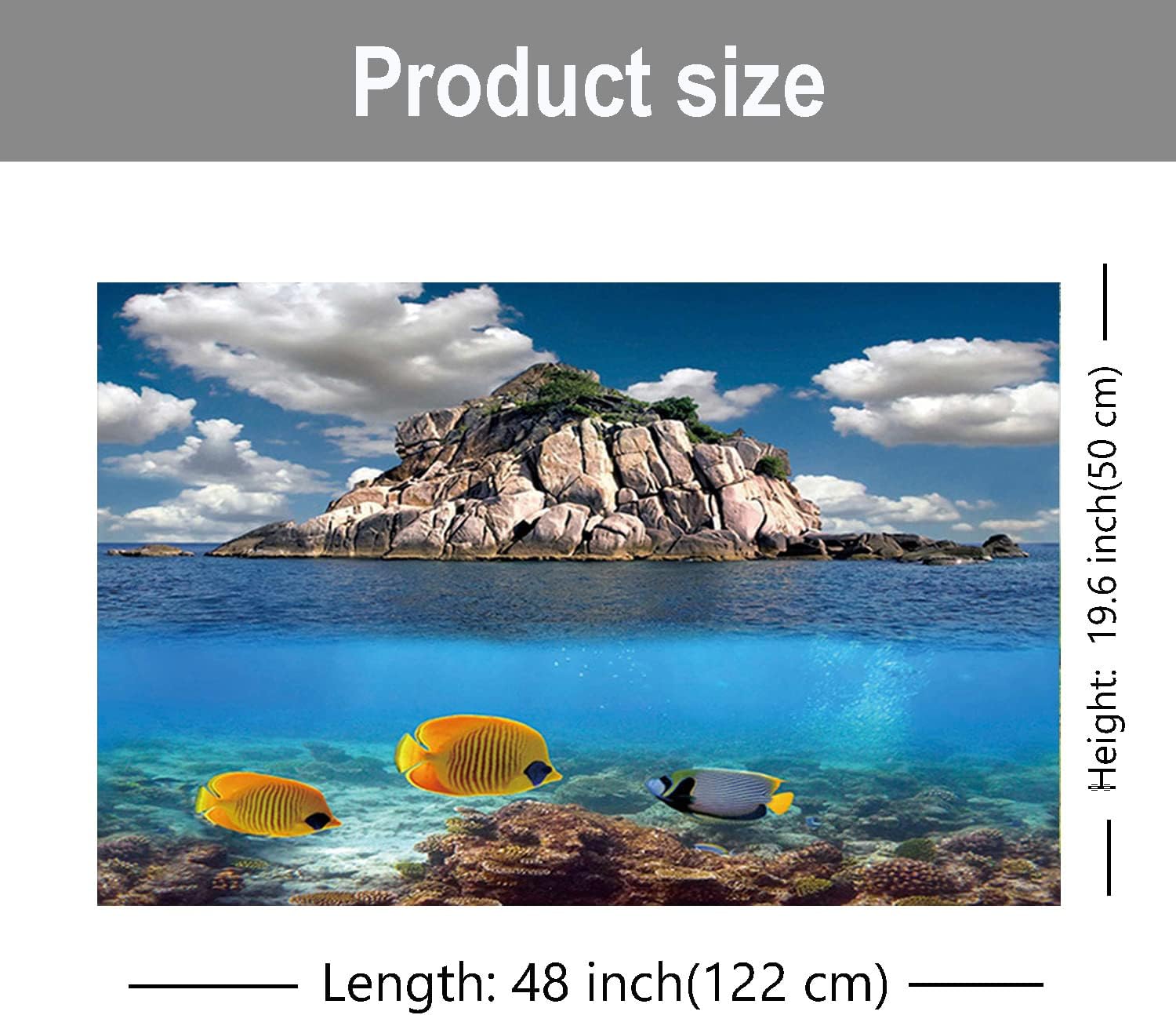 ELEBOX 3D Aquarium Background Double Sides Fish Tank Wallpaper Background Blue Sky Sea & Aquatic Plant Poster