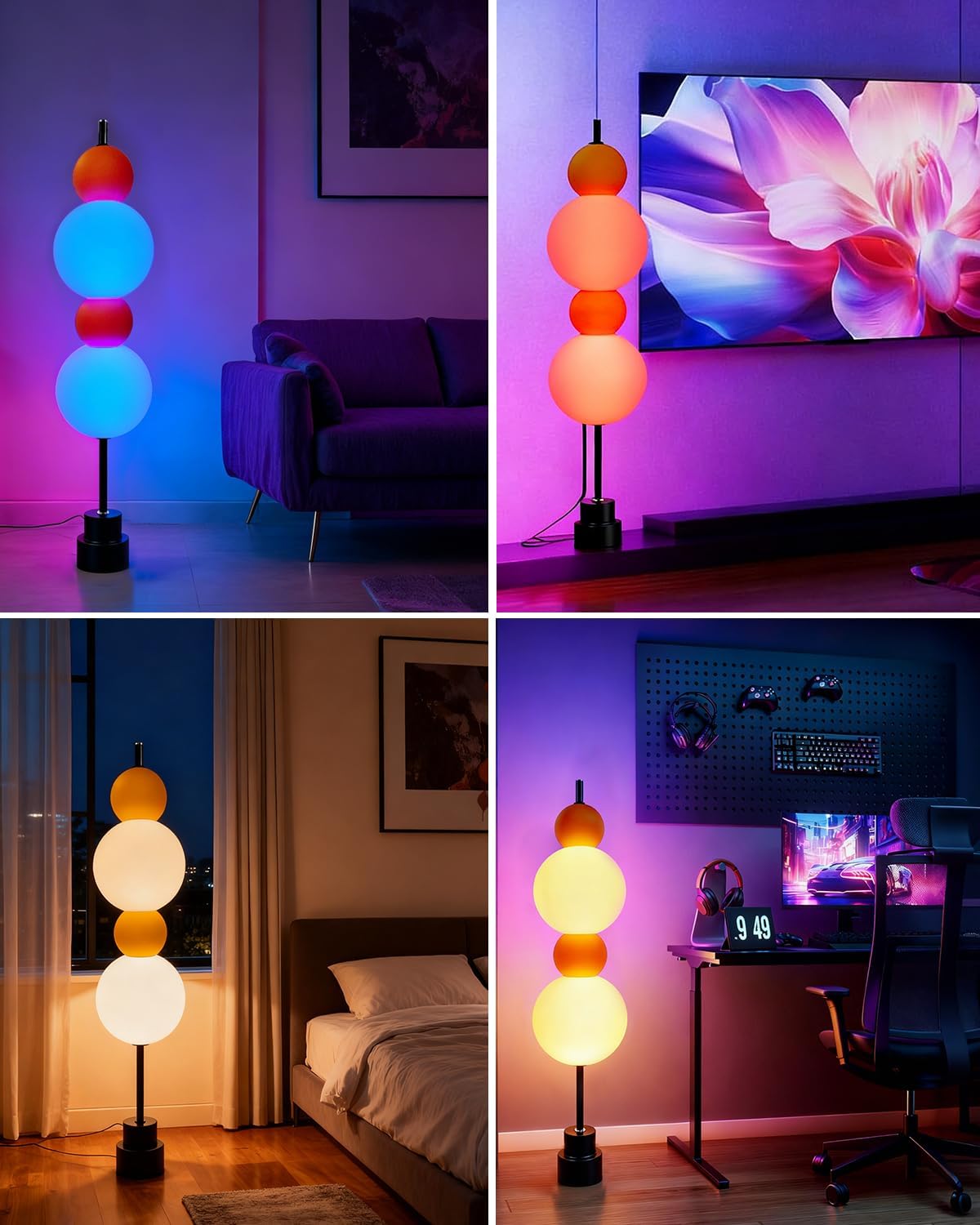 Lightdot RGB& 3000K Floor Lamp with Touch Control, Dimmable Colors Temperature & Brightness, Globe Modern Floor Lamp with Smart Bulb, Yellow Standing Lamps for Living Room