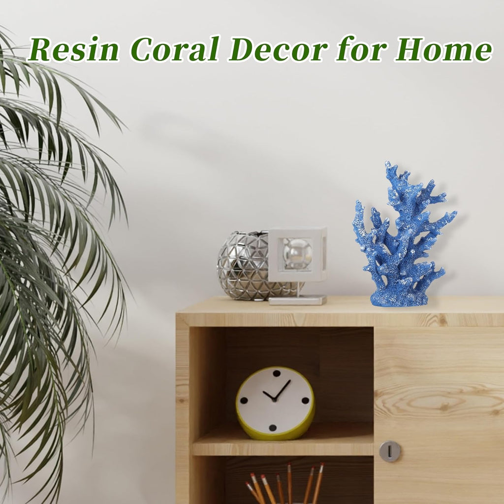 Artificial Coral Decor - Resin Coral Statue Home Decor, 7.48"x2.36"x9.45", Blue